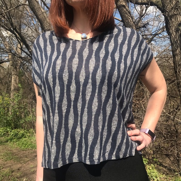 LOFT Tops - Loft Blue and Gray Zebra Print Linen Tee